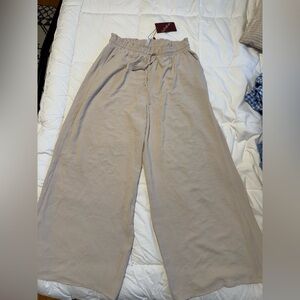 Casual Beige Wide-Leg Pants